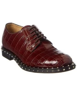 Valentino Rockstud Croc-Embossed Leather Oxford Men