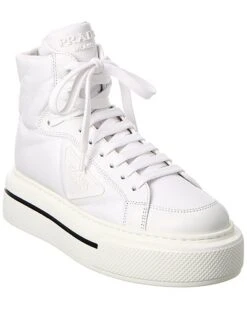 Prada Macro Nylon & Leather High-Top Sneaker Women