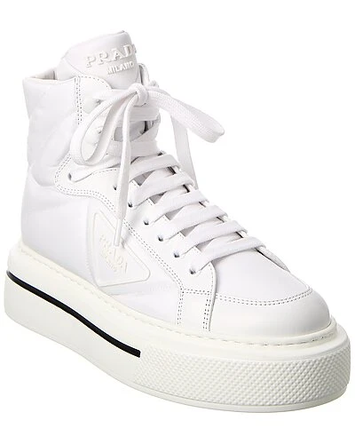 Prada Macro Nylon & Leather High-Top Sneaker Women