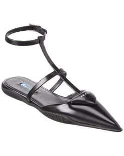 Prada Leather Pointy-Toe Ballet Flat Women