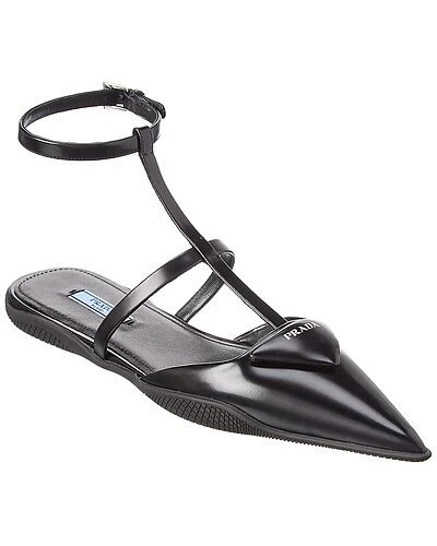 Prada Leather Pointy-Toe Ballet Flat Women