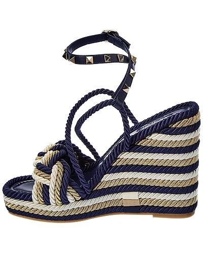 Valentino Rockstud 120 Leather & Rope Wedge Sandal Women - Image 2