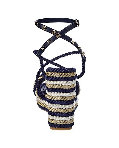 Valentino Rockstud 120 Leather & Rope Wedge Sandal Women - Image 3