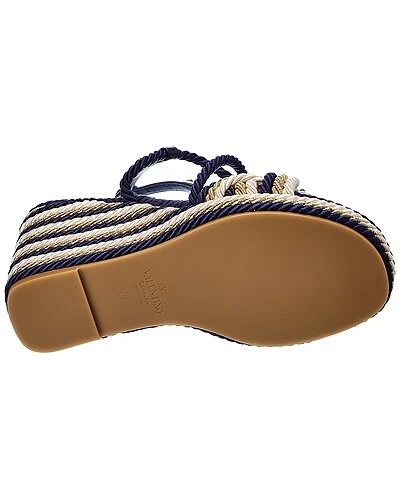 Valentino Rockstud 120 Leather & Rope Wedge Sandal Women - Image 4