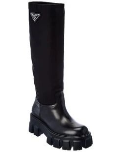 Prada Monolith Nylon & Leather Knee-High Boot Women