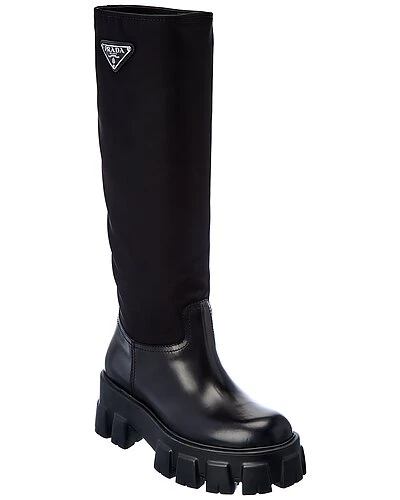 Prada Monolith Nylon & Leather Knee-High Boot Women