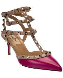 Valentino Rockstud Caged 65 Leather Ankle Strap Pump Women