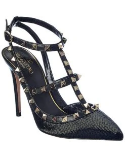 Valentino Rockstud Caged 100 Satin & Leather Pump Women