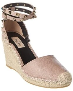 Valentino Rockstud 85 Grainy Leather Wedge Sandal Women