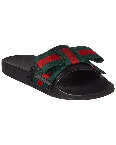 Gucci Web Bow Satin & Rubber Slide Women